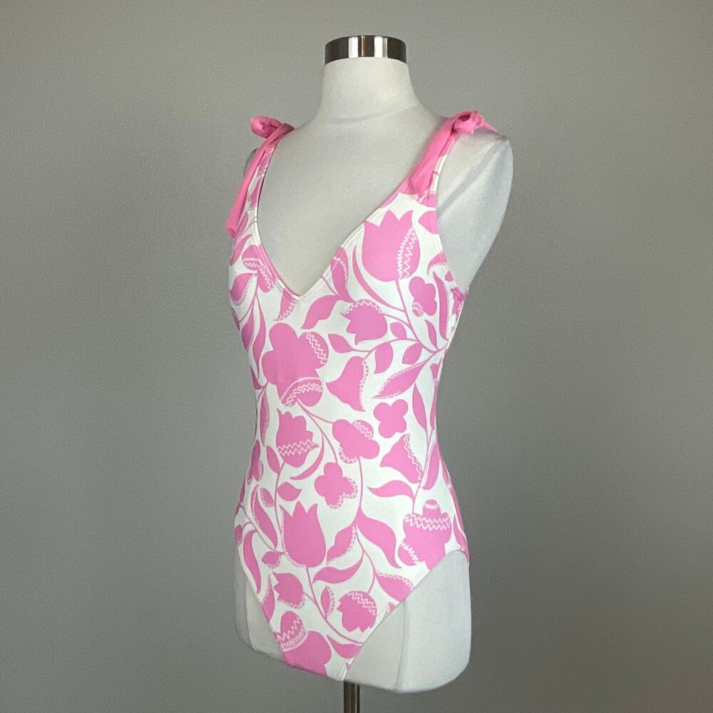 Kate Spade Pink and White Bathing Suit Floral One-Piece Scoop Back Size Medium - Picture 6 of 11